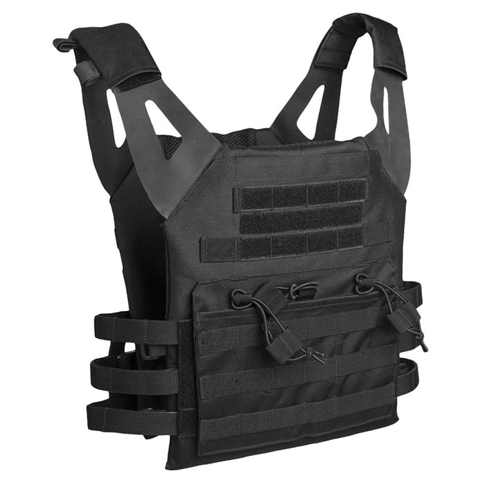 Gilet porte-plaque militaire noir MIL-TEC Gen II avec sangles réglables et sangle MOLLE pour la fixation de l'équipement tactique.