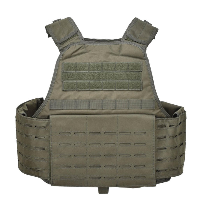 Gilet porte-plaque modulaire découpé au laser MIL-TEC vert olive avec système de fixation MOLLE pour une utilisation tactique