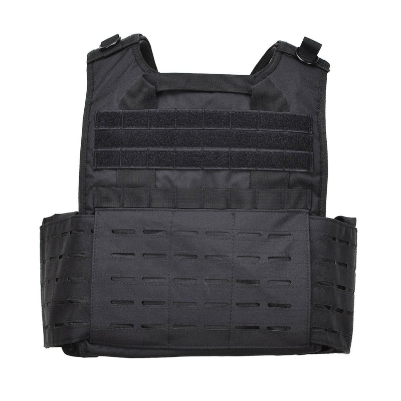 Black MIL-TEC laser cut tactical combat plate carrier vest with MOLLE attachment system and adjustable straps.