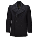 MIL - TEC Mens Pea Coat Wool Blend Navy Style Double Breasted Jacket Black - GoMilitar