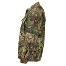 Side view of MIL-TEC military US BDU field tactical jacket in camouflage ripstop fabric with adjustable cuff.