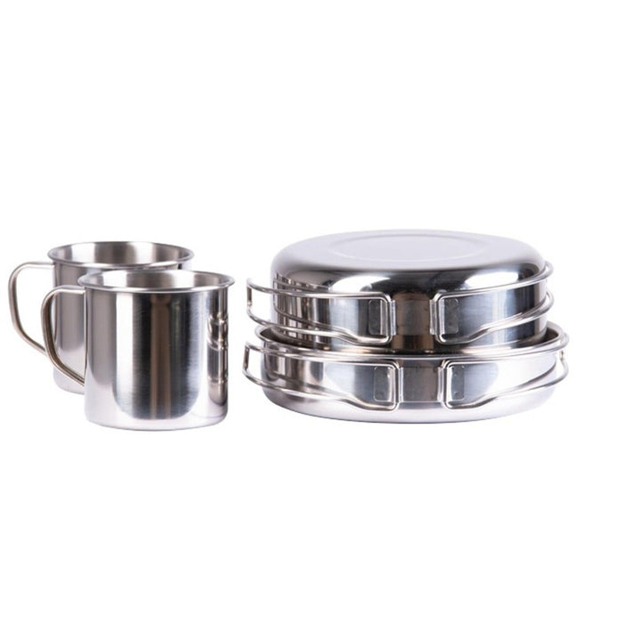 MIL - TEC batterie de cuisine extérieure 8 pièces en acier inoxydable camping marmite casserole tasse assiette - GoMilitar