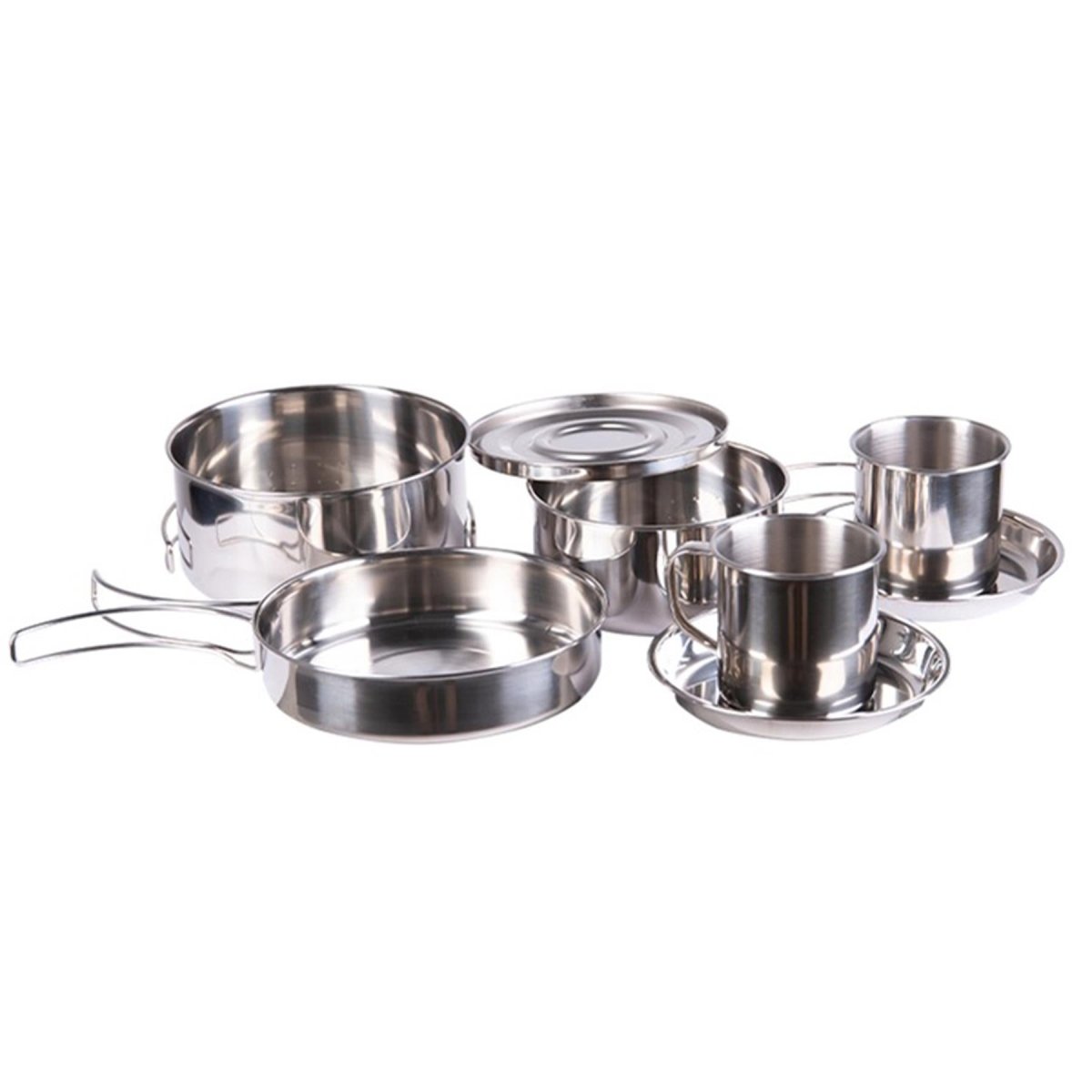 MIL-TEC Outdoor kookgerei 8 stuks roestvrij kamperen kookpot pan kopje plaat