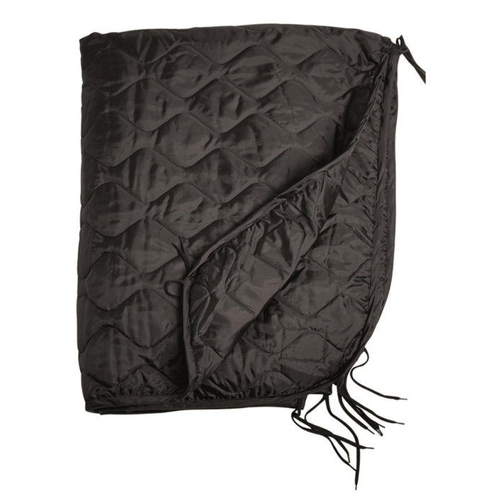 Zwarte MIL-TEC ponchovoering met gewatteerd patroon, lichtgewicht en sneldrogend, voor buitenwarmte 210x150cm