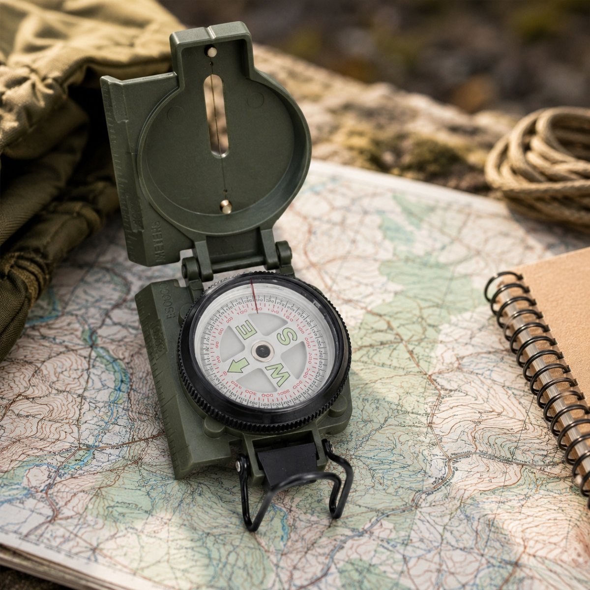 Mil-Tec Ranger Boussole en métal pour randonnée, camping, outil de navigation en plein air, vert OD