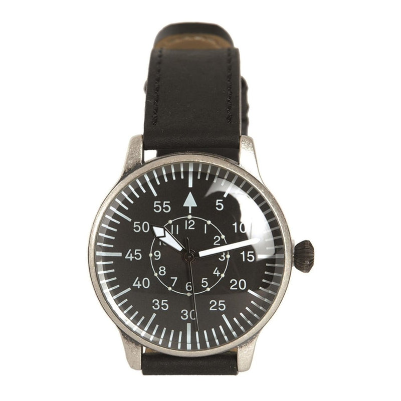 MIL - TEC Retro Pilot Watch Quartz Mechanism Natural Leather Bracelet Black - GoMilitar