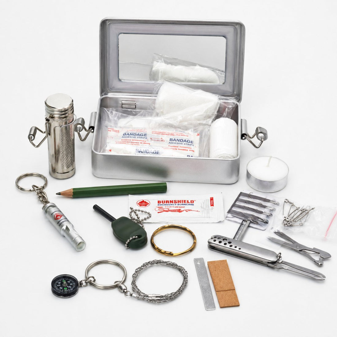 Kit de survie Mil-Tec, boîte en aluminium, équipement d'urgence pour Camping en plein air et randonnée