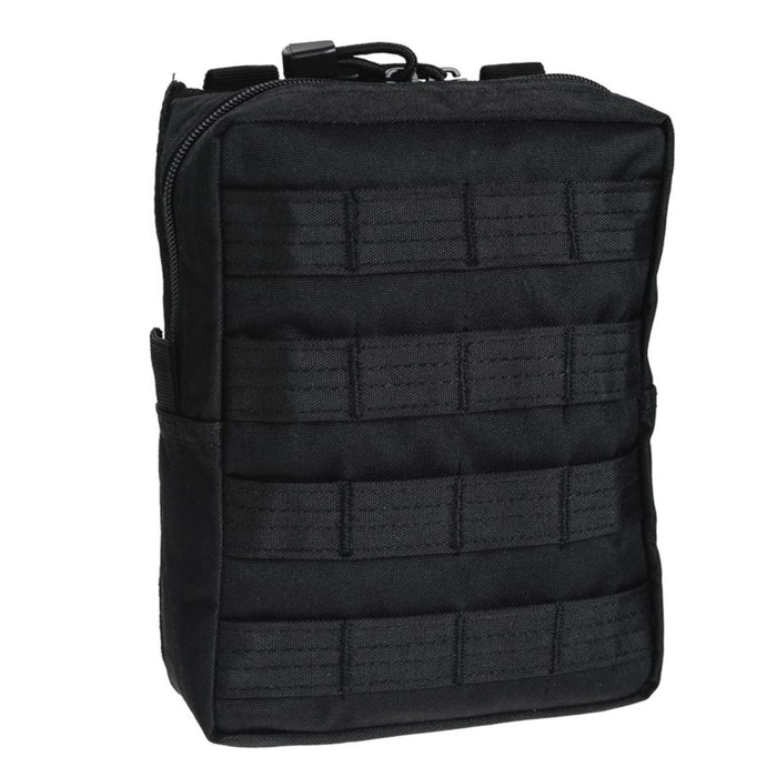 Zwart MIL-TEC tactisch MOLLE-zakje met ritssluiting, duurzame tas voor bevestiging van militaire en outdooruitrusting.
