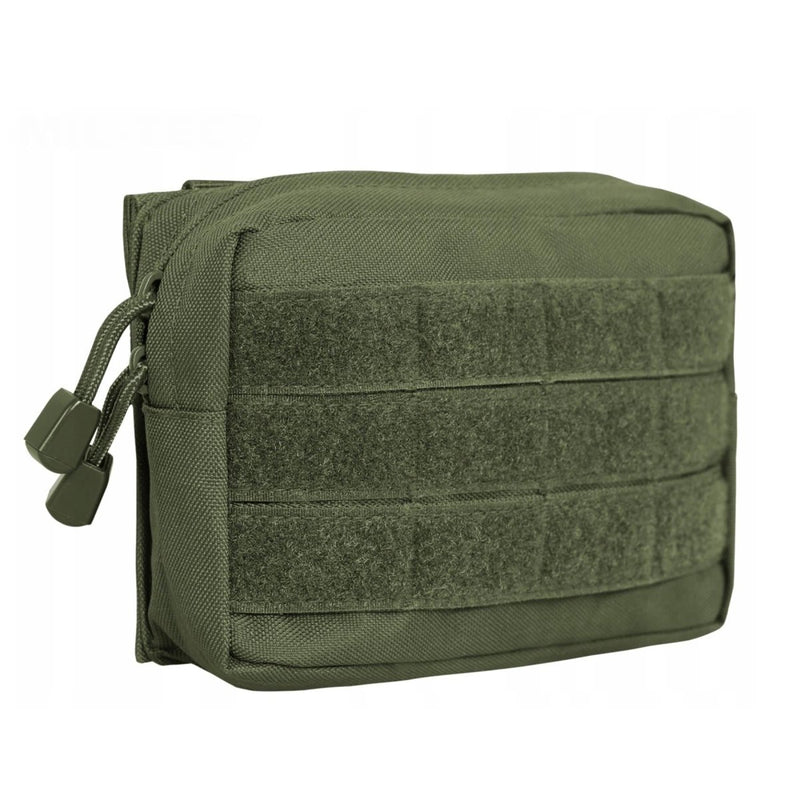Olive green MIL-TEC universal belt pouch with MOLLE webbing, compact, durable, and versatile for tactical use.