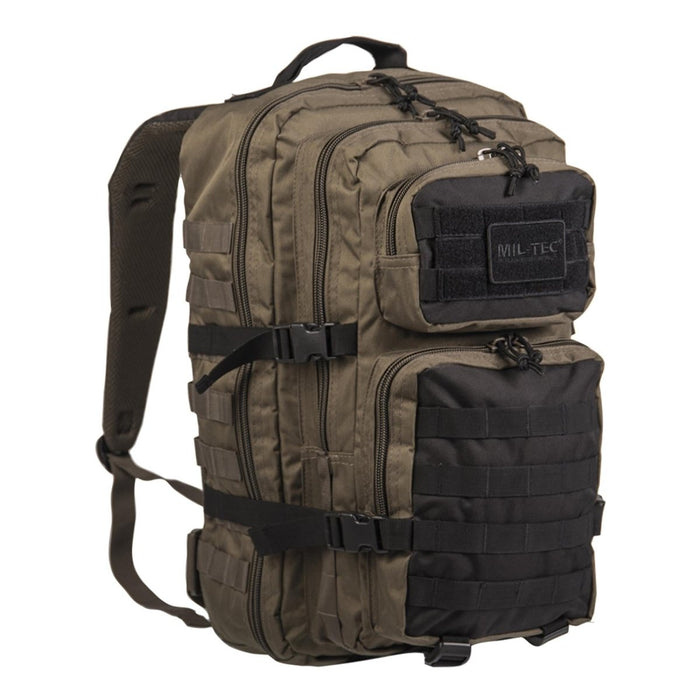 MIL-TEC U.S. Assault Ranger 20L rugzak in olijfzwart met MOLLE-systeem en gevoerde riemen voor wandelen en trekking