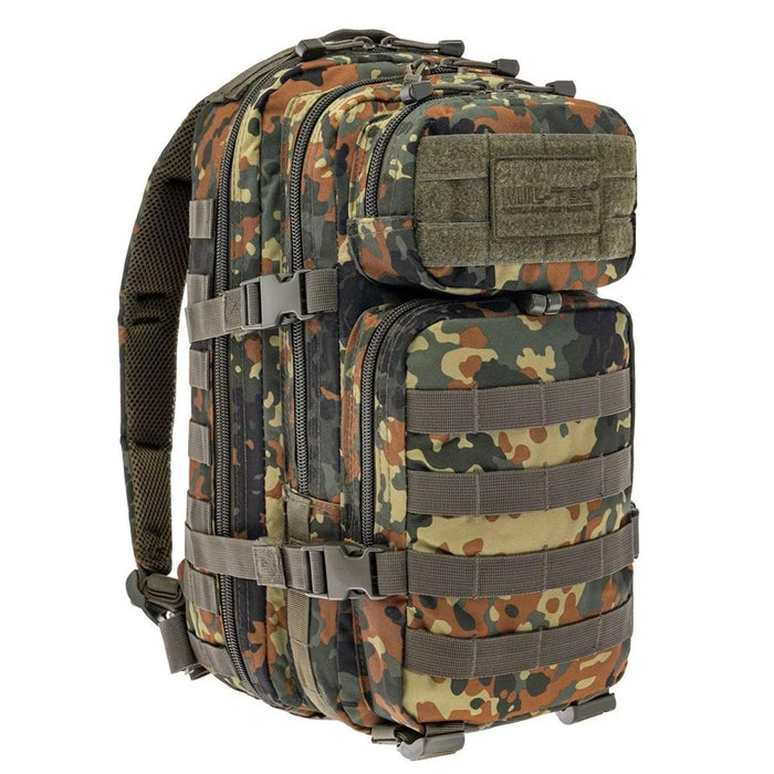 MIL-TEC US Assault tactische rugzak 20L flecktarn camouflage met MOLLE-systeem en gevoerde riemen voor wandelen en buitengebruik