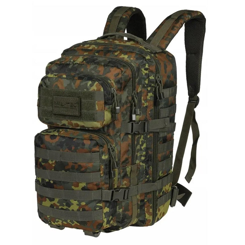 MIL-TEC U.S. Assault 36L flecktarn backpack with multiple compartments, padded straps, and durable tactical design.