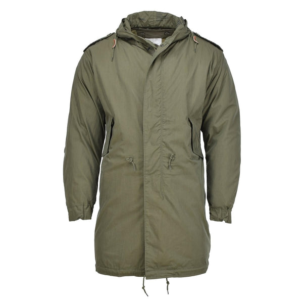 Olive green MIL-TEC M51 military style parka with hood, heavy-duty fabric, and quilted detachable liner for versatile outdoor wear