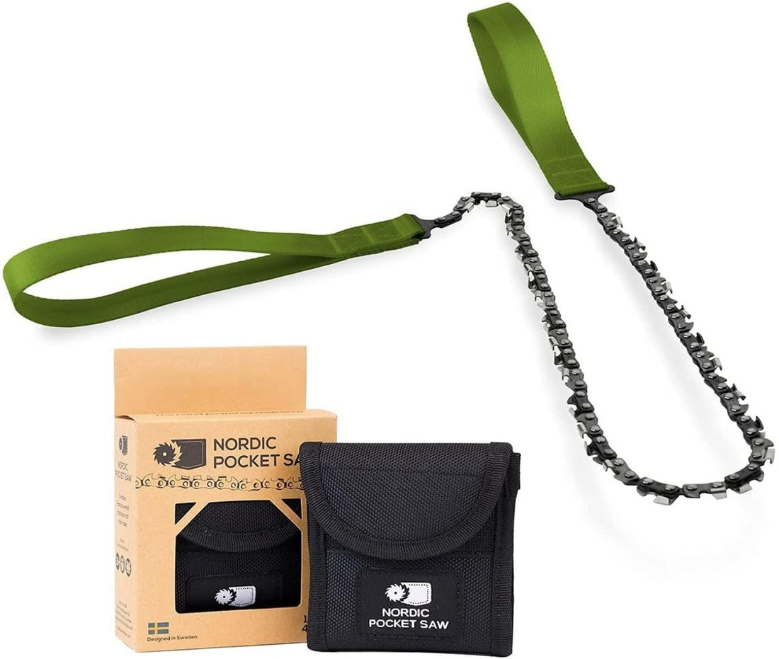 Scie à chaîne portative d'urgence NORDIC POCKET SAW pour l'extérieur, compacte, de qualité, avec poignées vertes