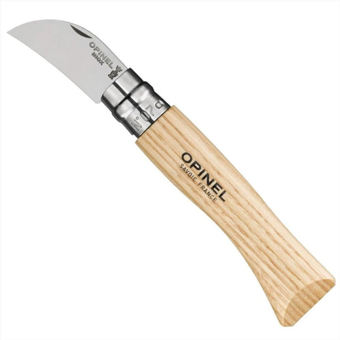 Opinel N°07 opvouwbaar zakmes met 12C27 roestvrijstalen gebogen lemmet en glad lichthouten handvat