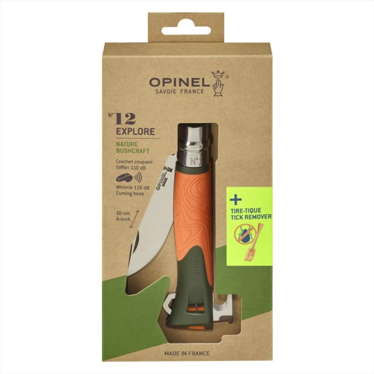 Opinel N°12 Explore Opvouwbaar zakmes van 10 cm, 12C27 roestvrijstalen mes