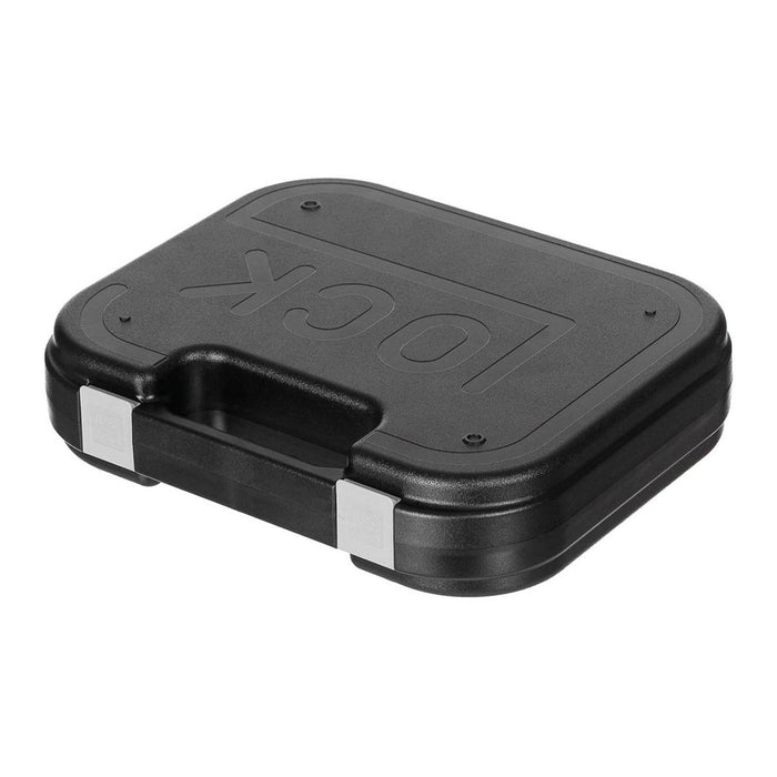 Composant en plastique noir avec marque « Glock » sur fond blanc
