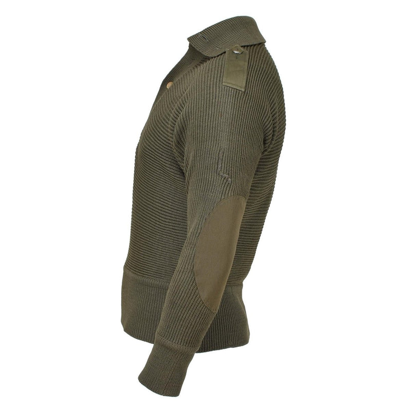 Green knitted sweater with a collar on a white background