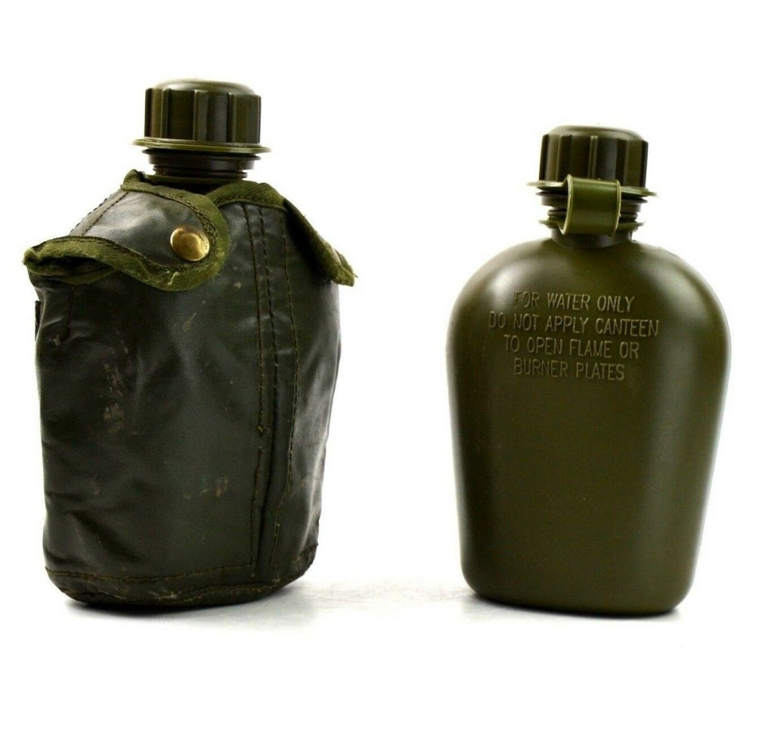 Cantine à eau militaire belge originale M1 avec couvercle, bouteille d'équipement de terrain, olive
