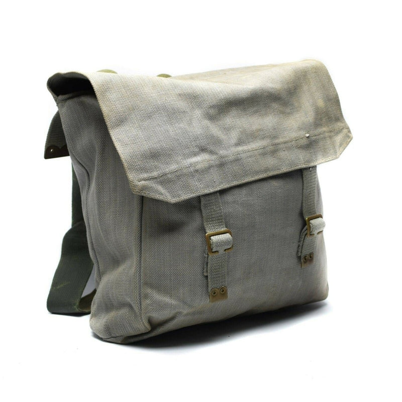 Original British Army M37 grey canvas haversack with buckle closures and spacious military surplus design.