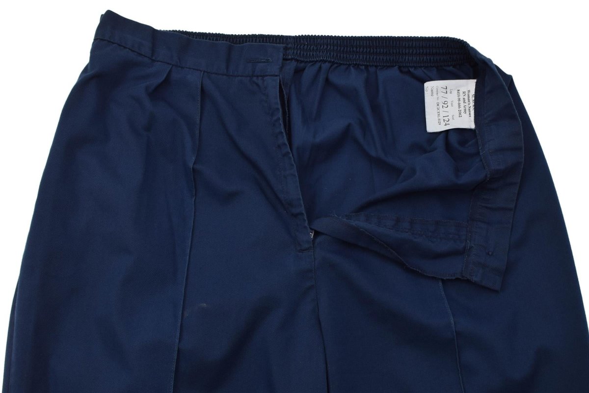 Originele Britse legermedicijnbroek, geplooide elastische taille aan de voorkant, marineblauw