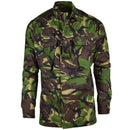 Original British Army woodland DPM combat shirt with buttoned pockets and camouflage pattern, lightweight and durable design.
