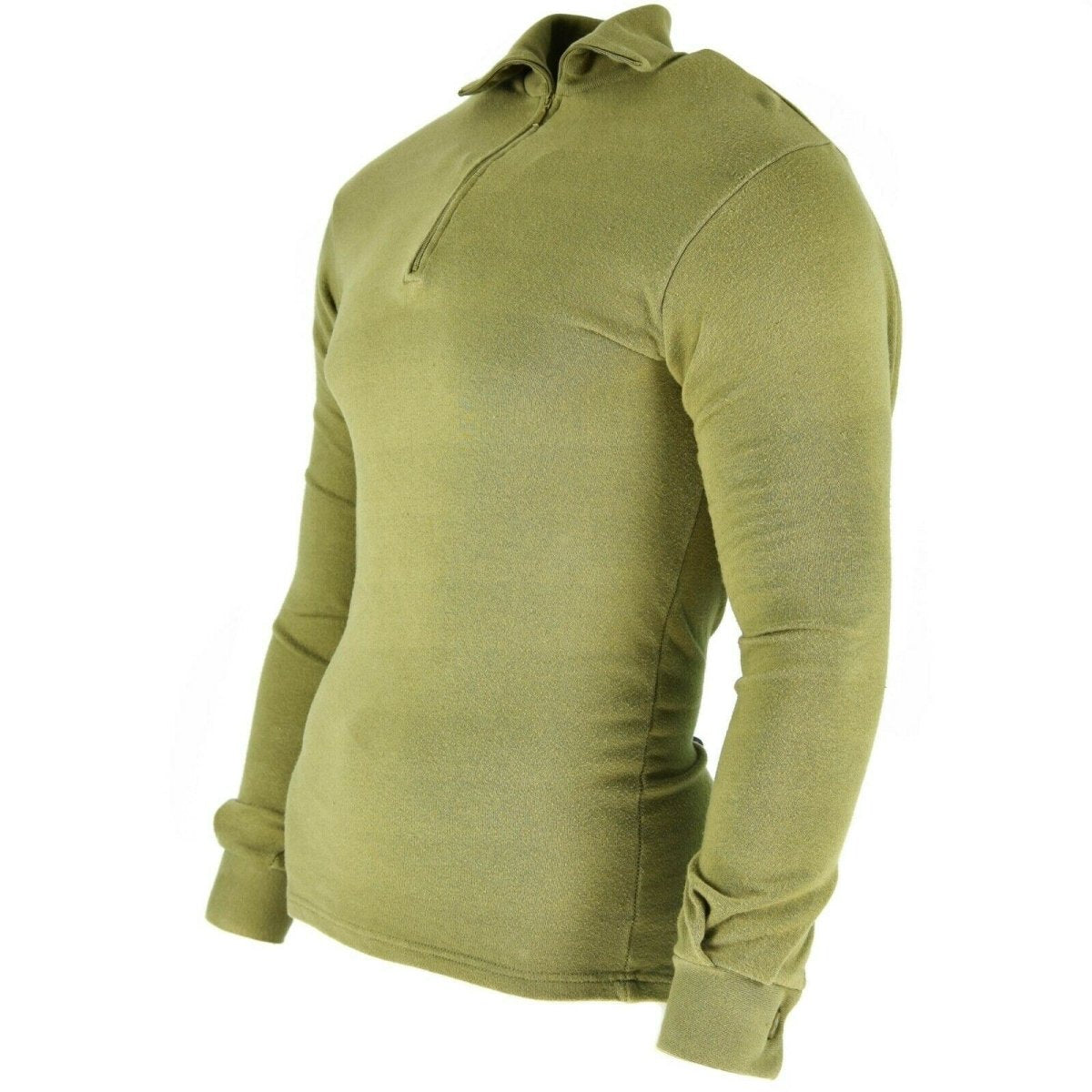 Chemise en tricot originale de l'armée britannique à fermeture éclair Sous-chemise thermique zippée Vert OD