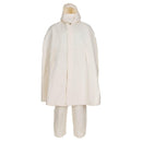 Original China military hooded poncho and trousers set in white snow camo for winter cold weather protection.