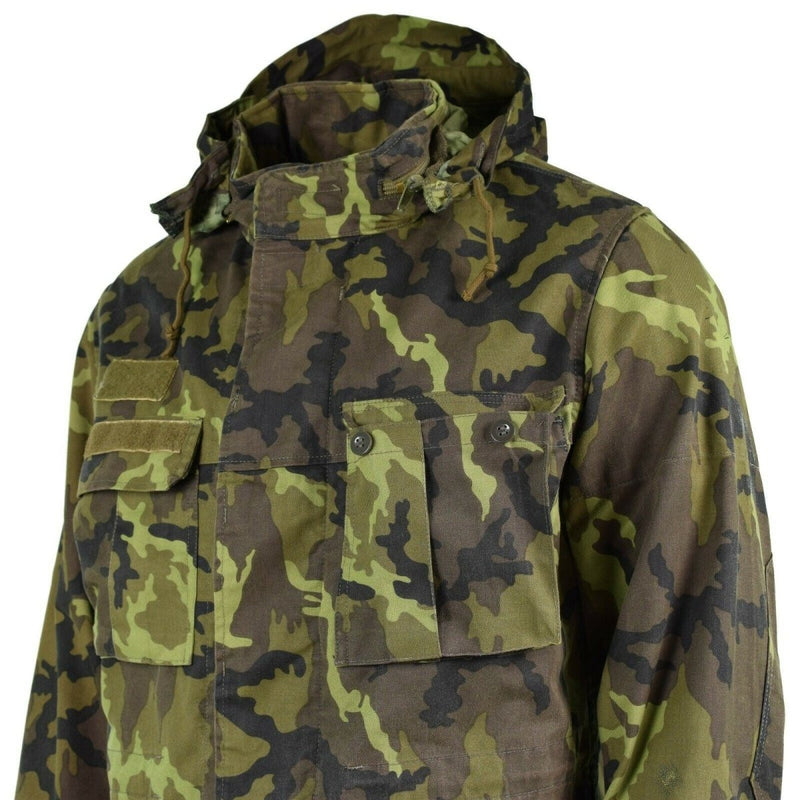 Original Czech army military combat CZ 95 camo field jacket parka with hood and multiple pockets for outdoor use