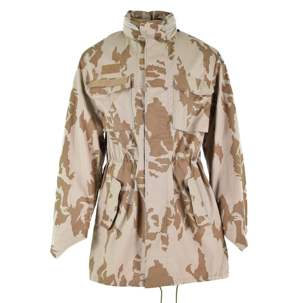 Original Czech army parka windproof jacket in desert camo with tactical design and military surplus quality.