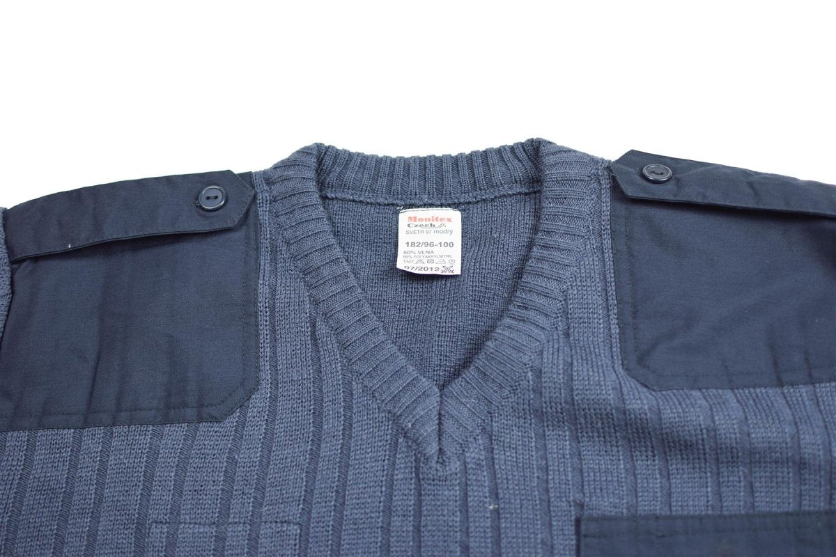 Pull d'origine de l'armée tchèque M97 en laine bleue à col en V, surplus militaire NEUF