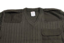 Olive drab Czech army wool sweater jumper with V-neck, buttoned shoulder patches, and chest pocket military surplus new