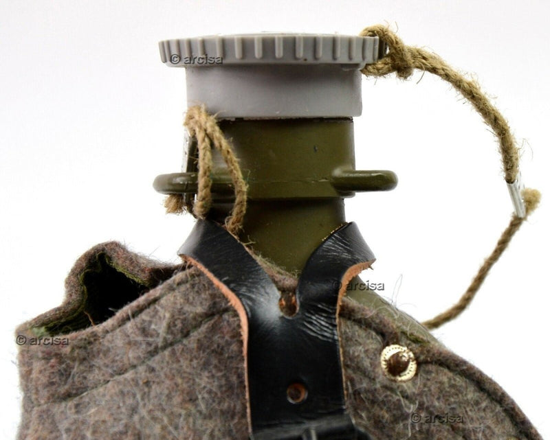 Original Czech Army vintage M60 metal drinking flask with wool cover and plastic cap for outdoor use