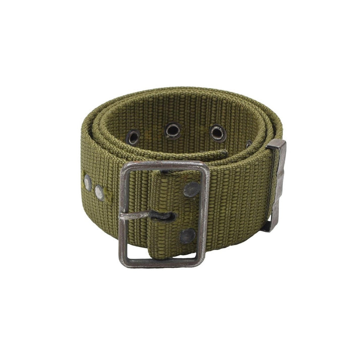 Originele Tsjechische militaire canvas riem in olijfgroen met stevige metalen gesp, duurzame tactische legeroverschotuitrusting