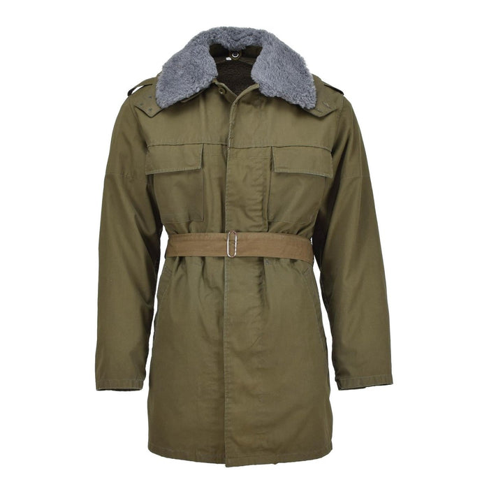 Parka militaire tchèque originale avec doublure en fausse fourrure et ceinture, veste d'hiver à capuche olive - GoMilitar