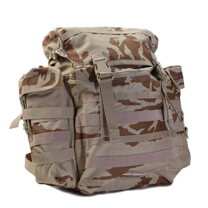 Originele Tsjechische militaire woestijncamo-rugzak van 30 liter met MOLLE-systeem, snelsluitriemen en grote zijvakken