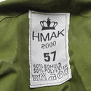 Clothing label inside Danish military M84 field cap showing size 57 and fabric composition 50% cotton 50% polyester