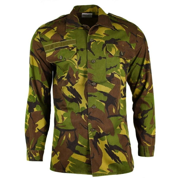 Original Dutch Army M65 woodland DPM camouflage combat shirt with long sleeves and button front closure