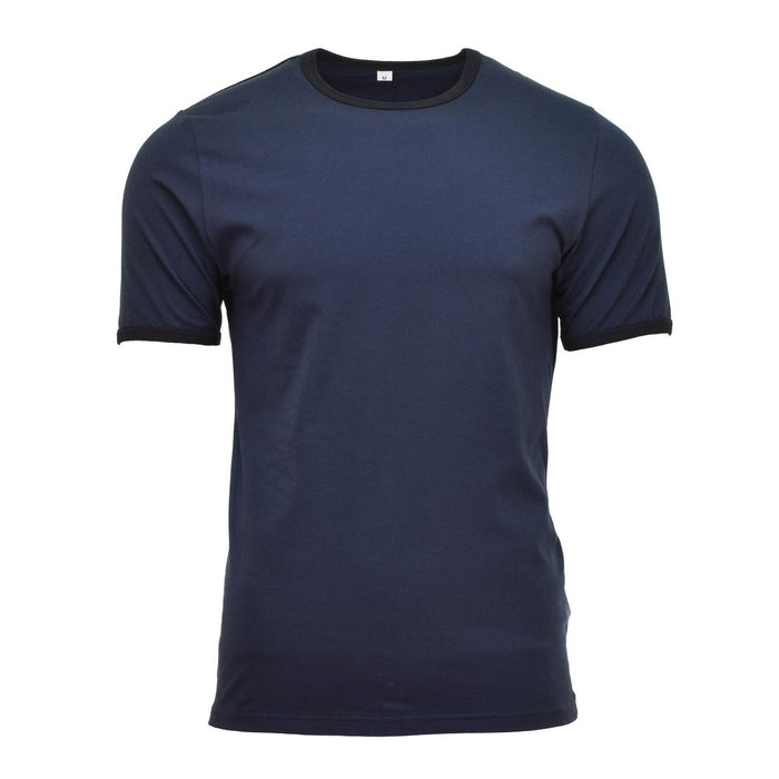 Origineel marineblauw katoenen t-shirt van het Nederlandse leger met korte mouwen, duurzaam en ademend militair surplusshirt.