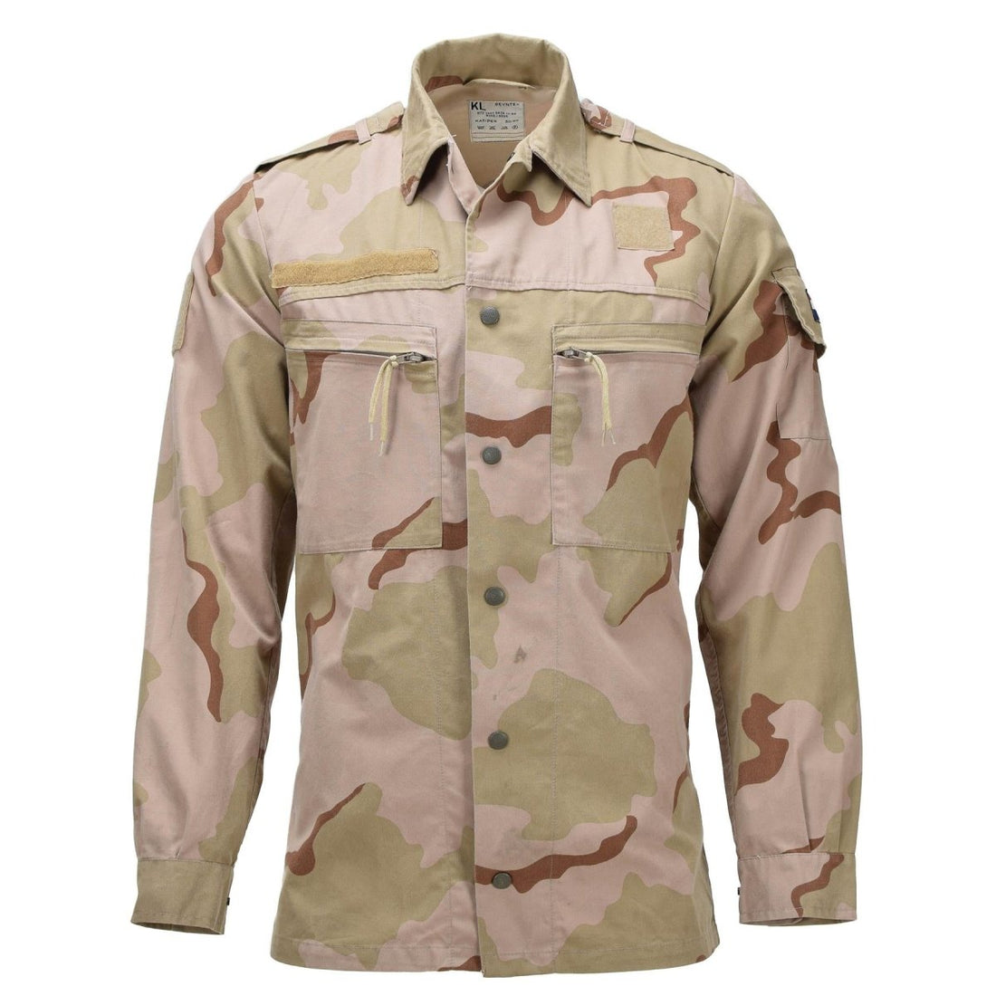 Chemise de campagne militaire néerlandaise originale, fermeture à bouton-pression, camouflage désert 3 couleurs