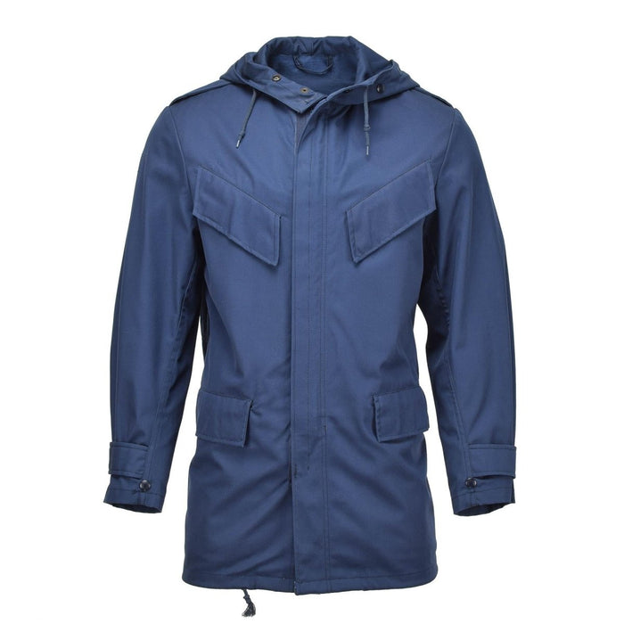 Originele Nederlandse Militaire officiersparka winddichte legerregenjas met capuchon effen blauw - GoMilitar