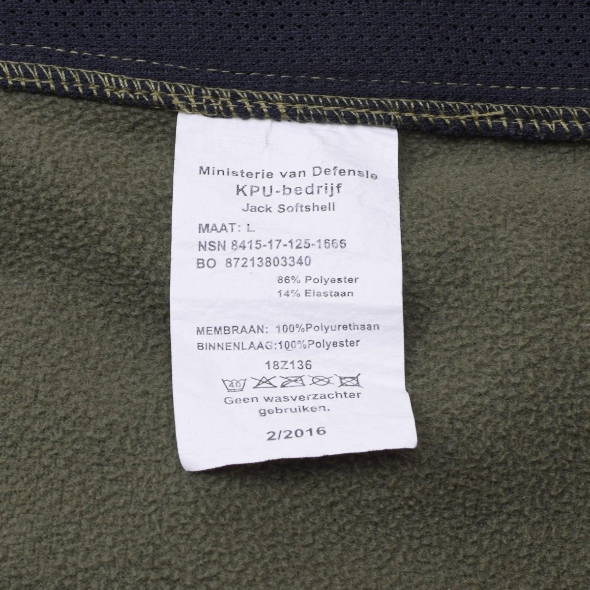 Originele Nederlandse militaire soft shell jas ritssluiting zakken geventileerde oksels olijf