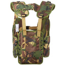 Original Dutch military tactical vest with woodland camouflage and Alice clip pouches for secure gear storage and quick access