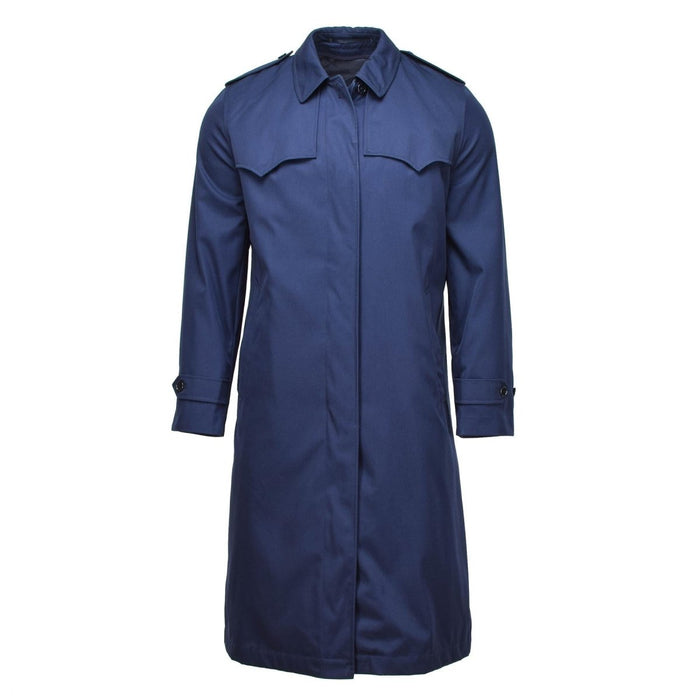 Originele Nederlandse Militaire dames lange blauwe trenchcoat met gewatteerde voering, waterbestendig en warm voor koud weer