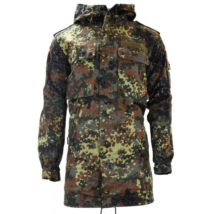 Origineel Duits leger veldjack parka militaire uitgave met capuchon Flecktarn gevecht - GoMilitar