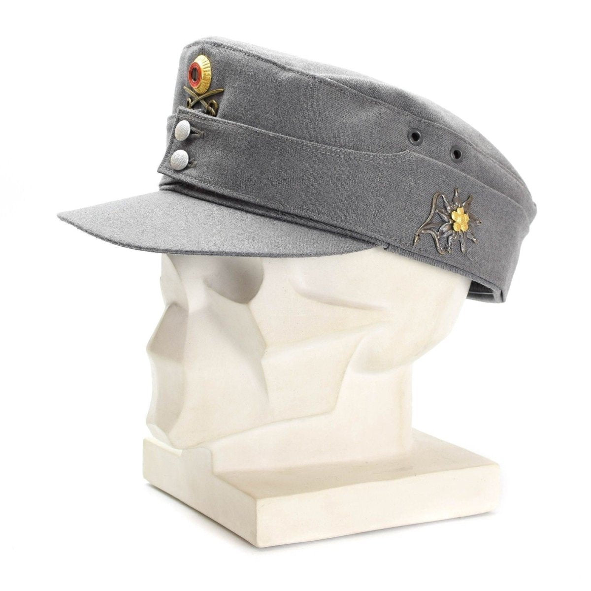 Origineel Duitse leger militaire bergkap Gebirgsjäger grijs met bloembadge