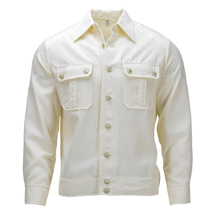 Chemise formelle militaire allemande originale à manches longues en mélange de coton armée émise en blanc cassé avec boutons sur le devant et poches poitrine