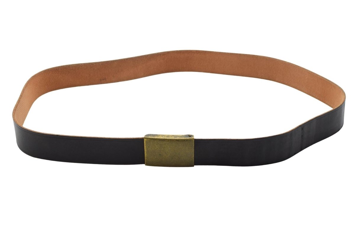 Ceinture de pantalon en cuir militaire allemande d'origine Bundesmarine Army Navy Noir