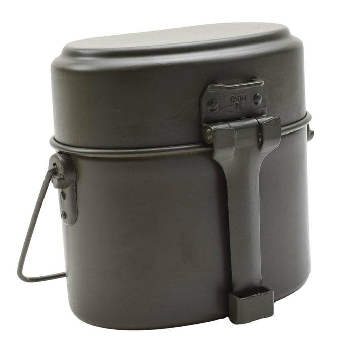 Originele Duitse militaire puinhoopset aluminium 3-delige potdekselcontainer Olive - GoMilitar