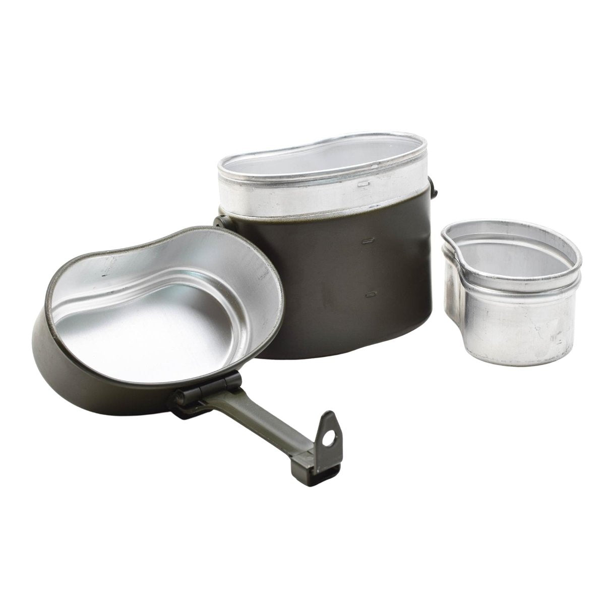 Kit de désordre militaire allemand original en aluminium en 3 parties avec couvercle et récipient olive